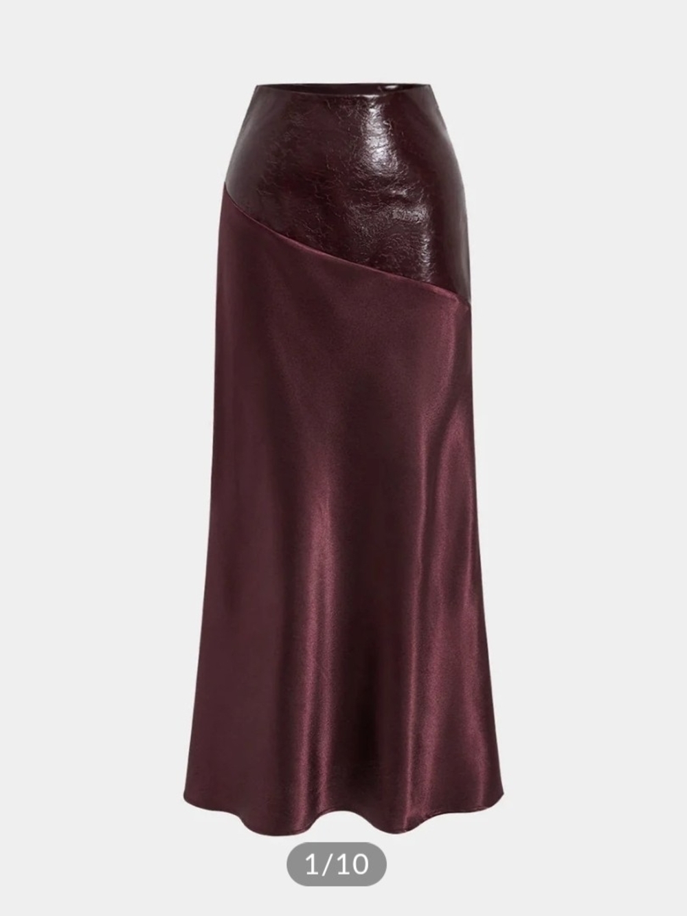 NWT Commense Faux Leather Panel Asymmetric Satin Maxi Skirt, Large - Picture 1 of 7